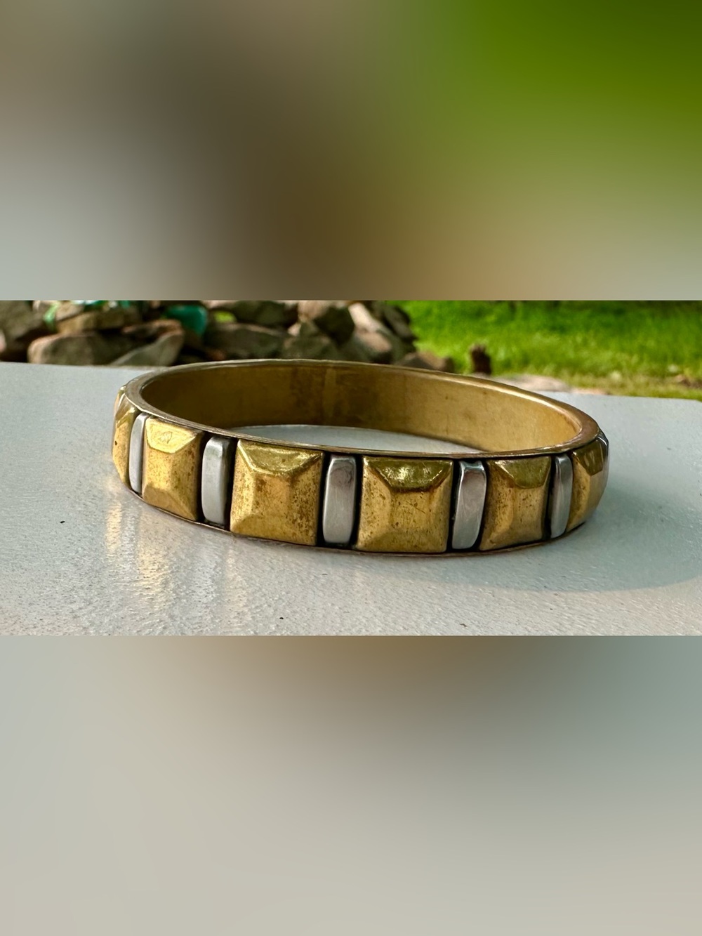 Gold and Silver Pyramid Stud Stretch Bracelet